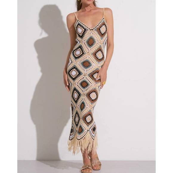 ELAN Dresses & Skirts - NEW ELAN aleki crochet maxi dress in natural multi
